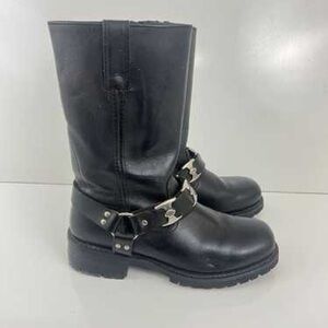 Black Leather Boots with Silver Accents